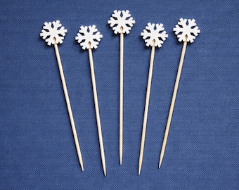 Snowflake Bamboo Toothpicks, Cocktail Picks For Christmas Parties, Appetizers, Desserts & Holiday Tables