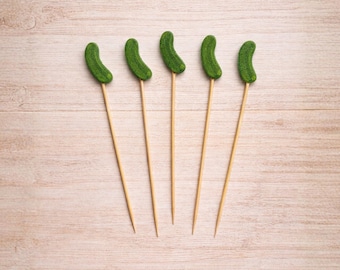Pickle Cocktail Picks,  4.7" Bamboo Toothpicks for Appetizers, Drinks & Parties
