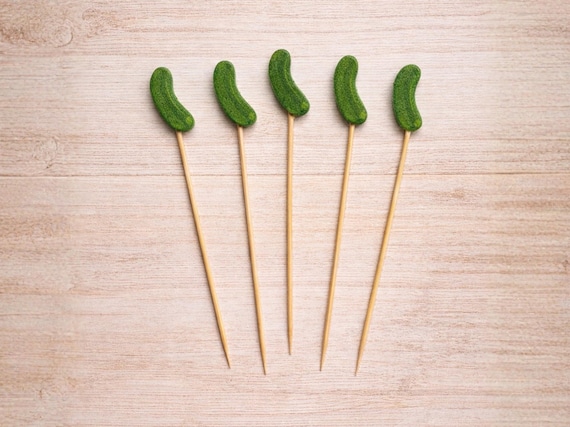 Pickle Cocktail Picks,  4.7" Bamboo Toothpicks for Appetizers, Drinks & Parties