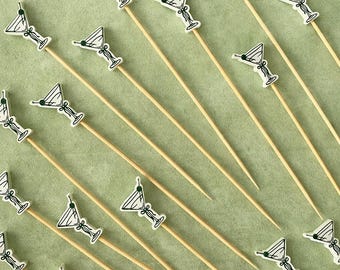 Dirty Martini Cocktail Picks, Bamboo Toothpicks, Tini Bit Older Party, Appetizer Skewers for Cocktails