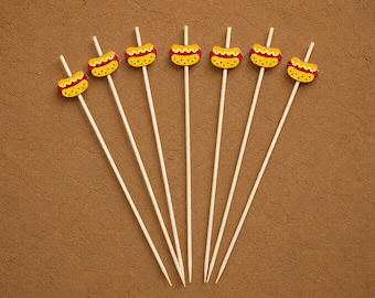 Hot Dog Cocktail Picks, BBQ Appetizer Toothpicks, Summer Cookout Drink Picks, 6 Inches