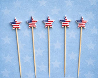 Cocktailprikkers met Amerikaanse vlagster – Patriotic Party Food Toppers