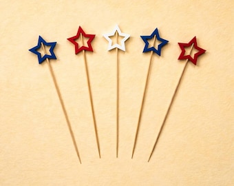 USA Star Cocktail Picks – Patriotic Party Food Toppers