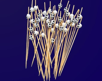 Skull Cocktail Picks, Halloween Party Decor, Gothic Wedding Bamboo Toothpicks
