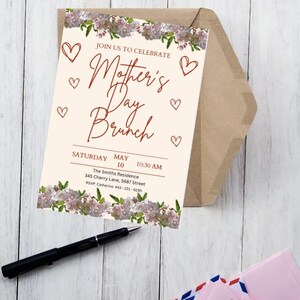 Mother&#39;s Day Brunch Invitation, Mothers Day, Mother&#39;s Day Brunch Party, Mother&#39;s Day Brunch Template, Editable Digital
