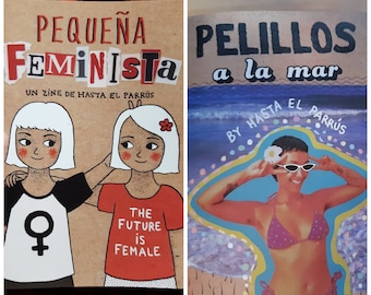 Pack de 2 zines: &quot;Pequeña feminista&quot; y &quot;Pelillos a la mar&quot;, tamaño A6, con páginas en color + varias pegatinas