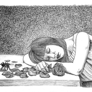Dreams and nightmares - original art, illustration made with ink, drawing on paper.