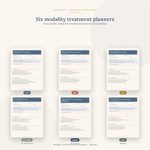 Mallar för behandlingsplaner | 6 behandlingsplanerare | Redigerbar PDF + Canva-klar | Privatpraktik för terapeuter