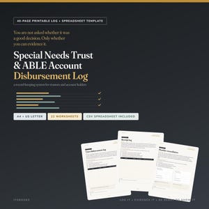 Special Needs Trust and  ABLe  Account Disbursement Log | Trustee Record Keeping, Expense Tracker & Receipt System | PDF plus  Spreadsheet