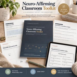 Neuro-Affirming Classroom Toolkit for Educators | Sensory Audit, Low-Demand Scripts, Glimmer &amp; Trigger Mapping | Printable for Teachers