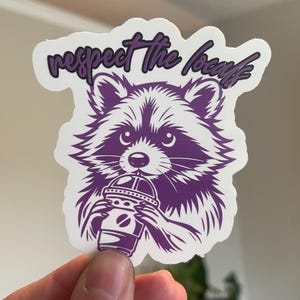 Adesivo Respeite os Locais | Estética de Guaxinim | Adesivo de Vinil Engraçado de Vida Selvagem | Brilhante ou Holográfico | Adesivo de Panda de Lixo Fofo