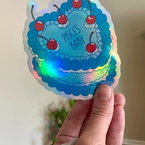 Holographic Pisces Sticker | Vintage Cake Aesthetic | Zodiac Name Baby Sticker | Astrology Sticker | Vinyl Sticker | Birthday Gift