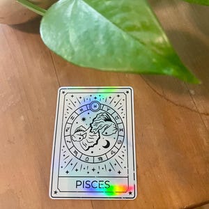 Pisces Zodiac Tarot Sticker – Astrology Gift – Holographic or Glossy Vinyl Decal – Celestial Birthday Sticker