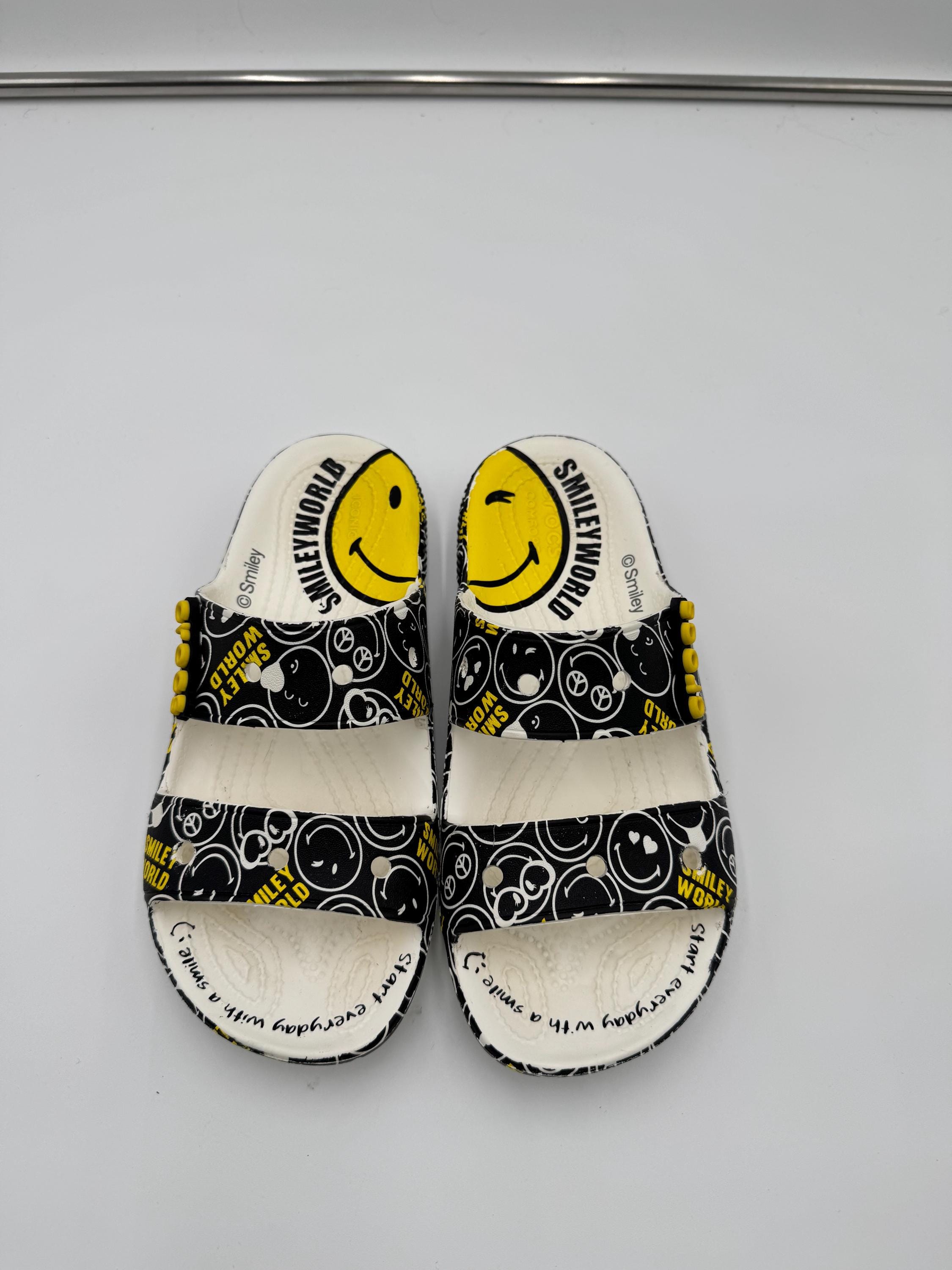 Crocs Smileyworld Slides Black White Yellow Smiley Face  display picture 1