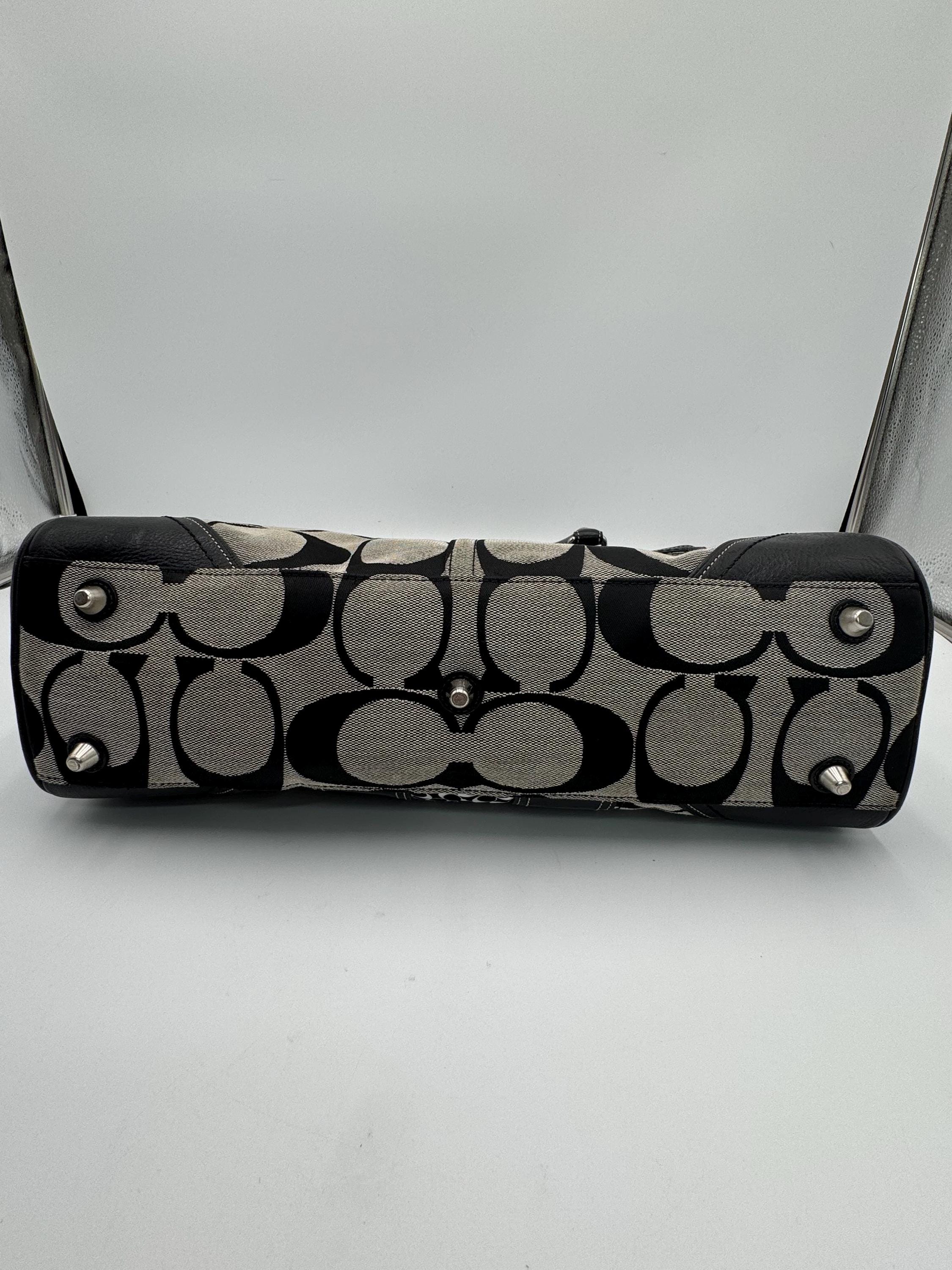 COACH Hamptons Signature Horsebit Tote F13072 Black Canvas Leather