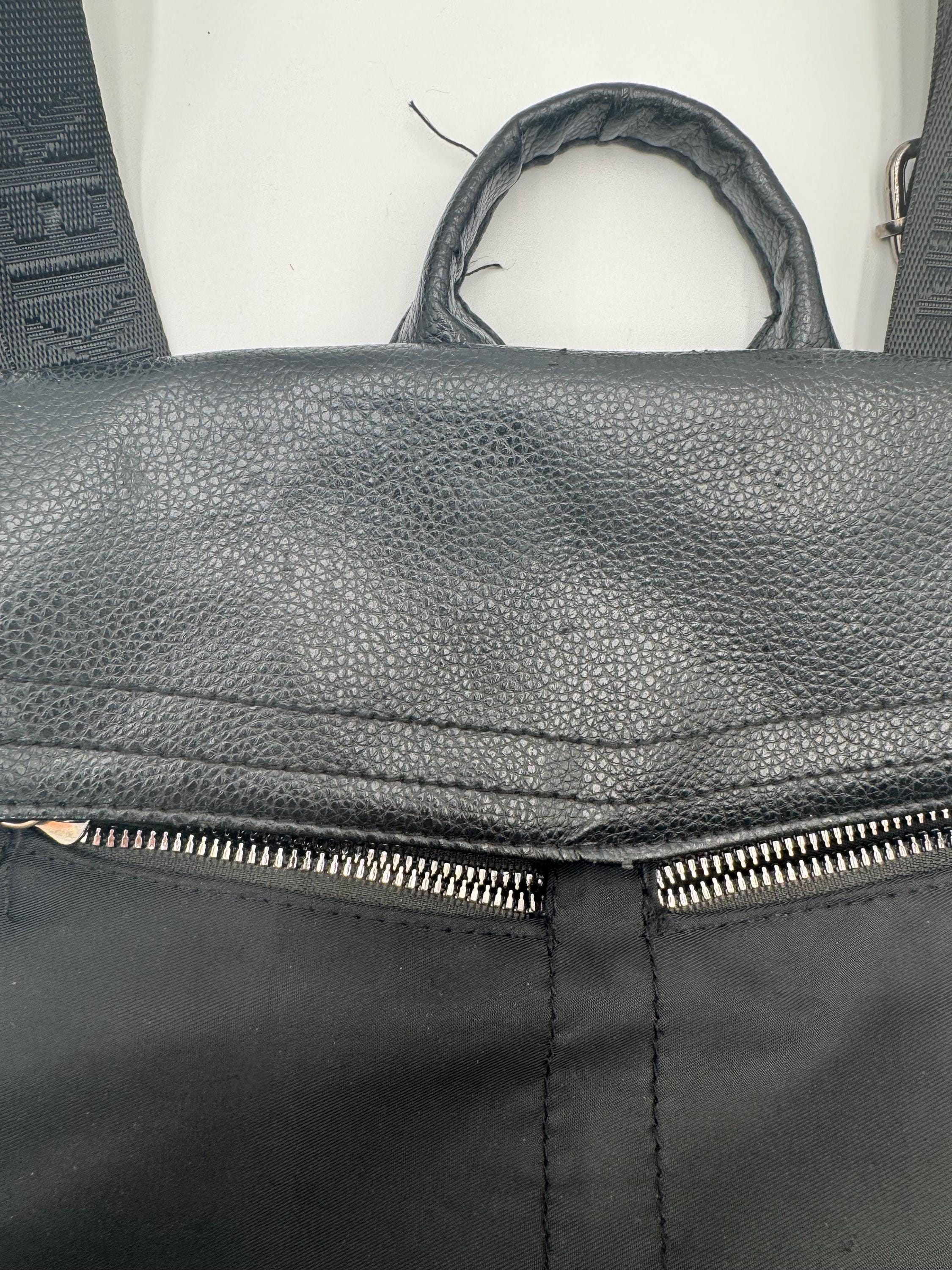 BOTKIER NEW YORK Black Nylon Leather Trim Backpack Zip Front 