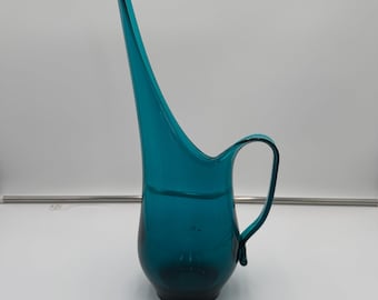 Jarrón/jarrón vintage Viking Glass Bluenique Swinged de mediados de siglo, arte moderno en vidrio, 35,5 cm (14 pulgadas)