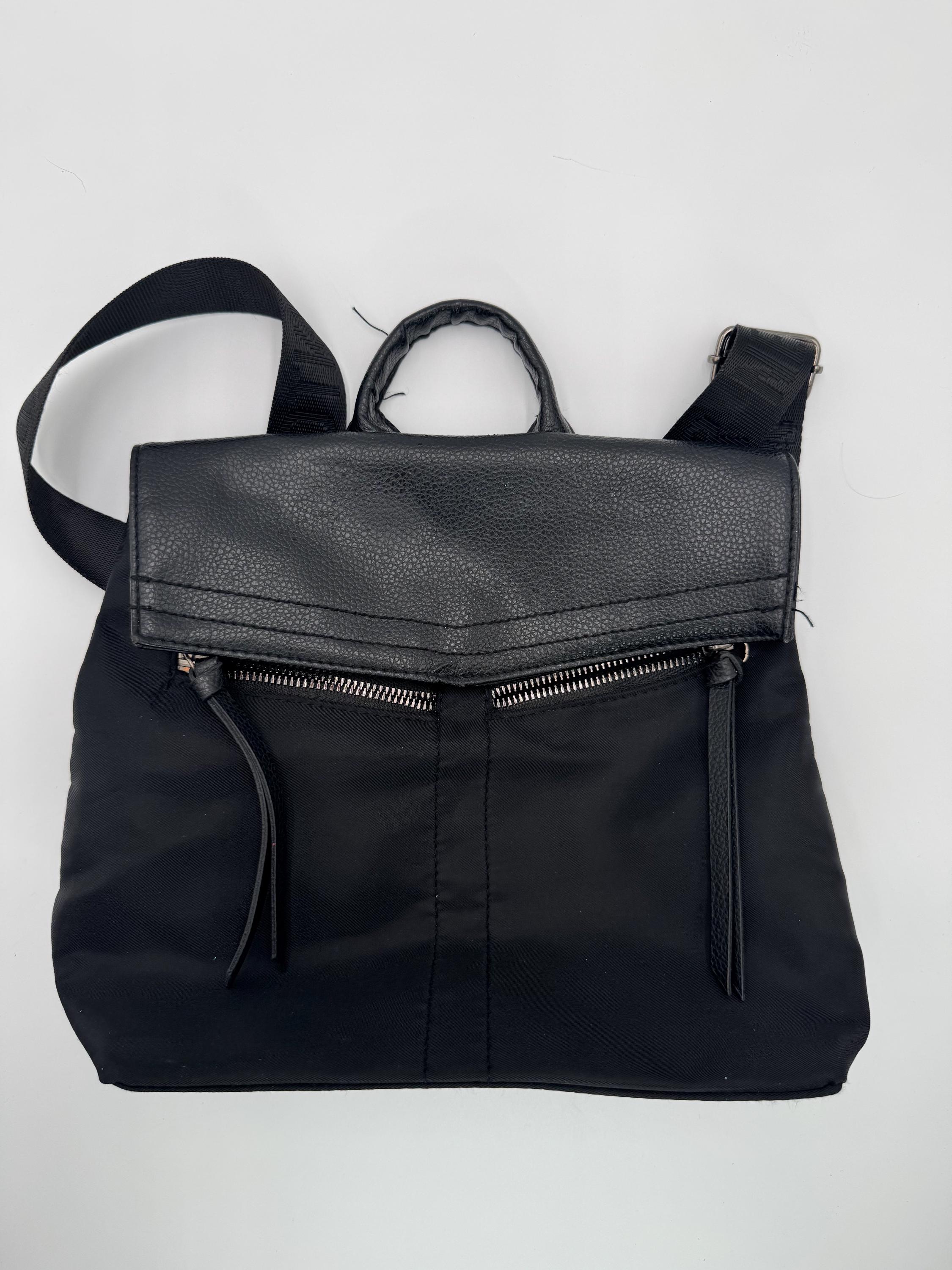 Botkier Backpack Small Black Nylon Leather Trim Logo Straps Zipper Pockets Vintage BOTKIER Black Backpack Daypack Shoulder Bag Ship  main image 4