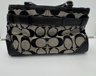 COACH Hamptons Signature Horsebit Tote F13072 Black Canvas Leather