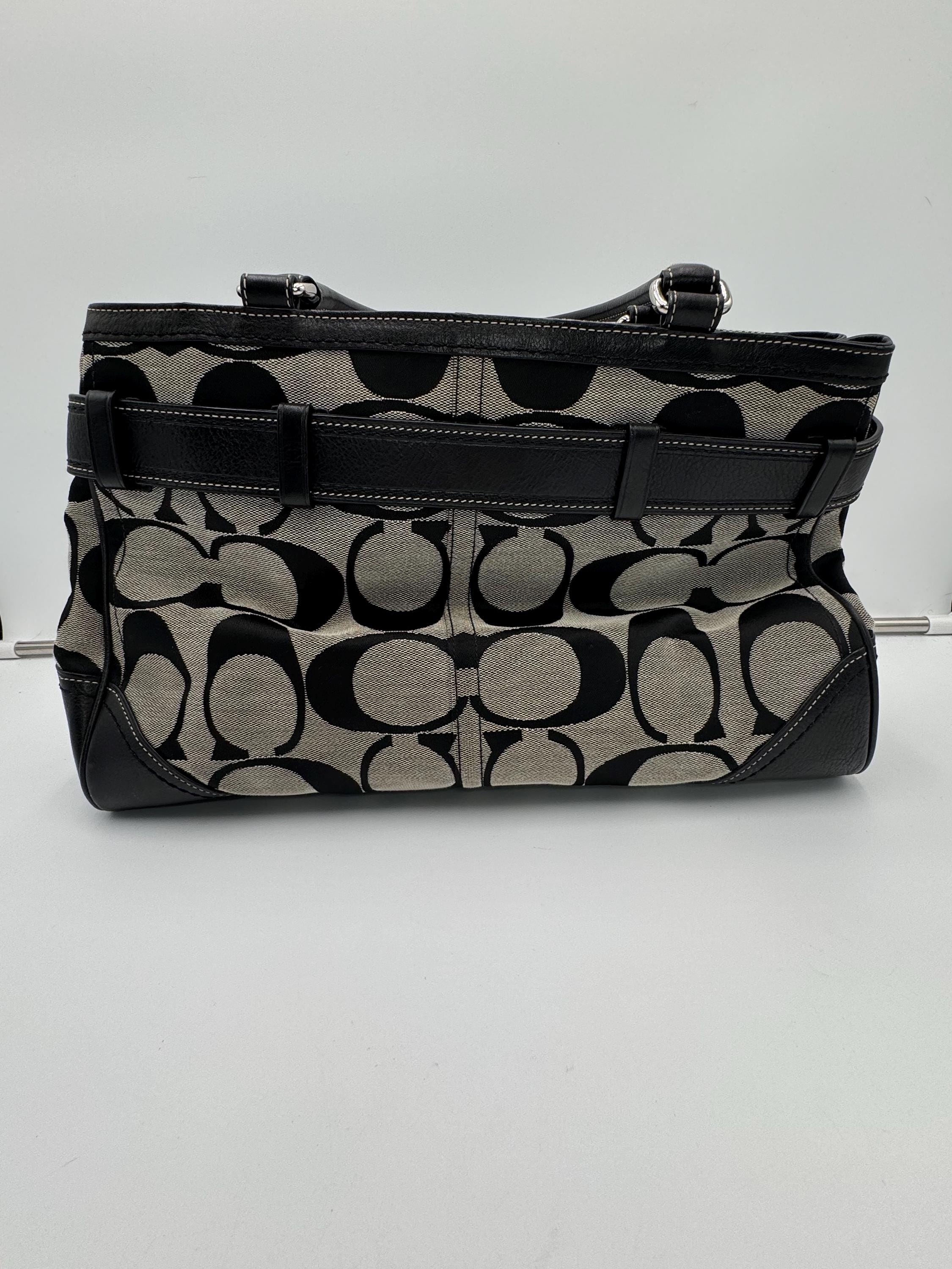 COACH Hamptons Signature Horsebit Tote F13072 Black Canvas Leather
