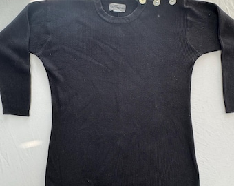 Vintage Bloomingdale’s Black Rib Knit 100 Cotton Sweater Medium