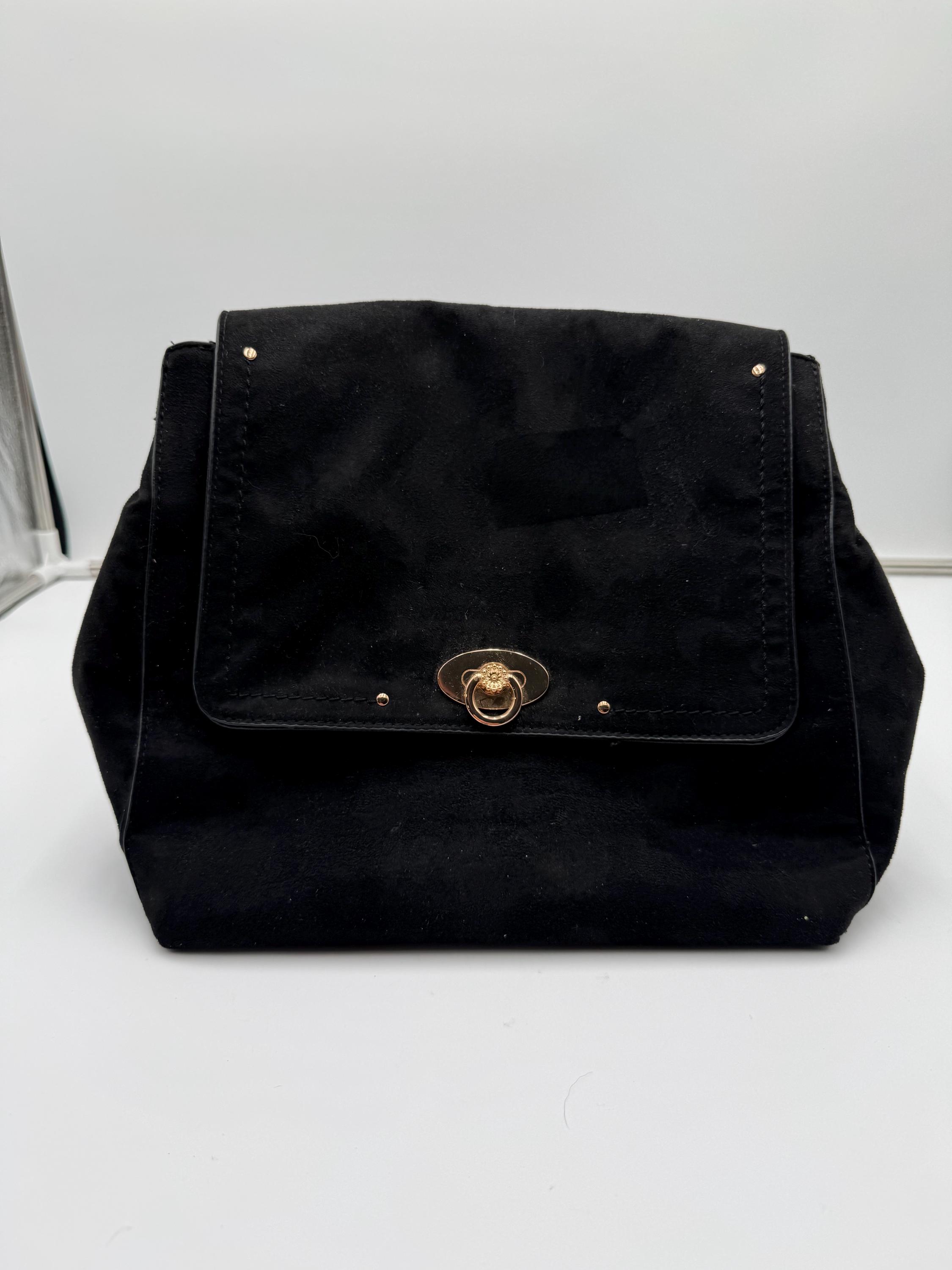 Lauren Conrad Black Faux Suede Mini Backpack Gold Twist Lock  display picture 2