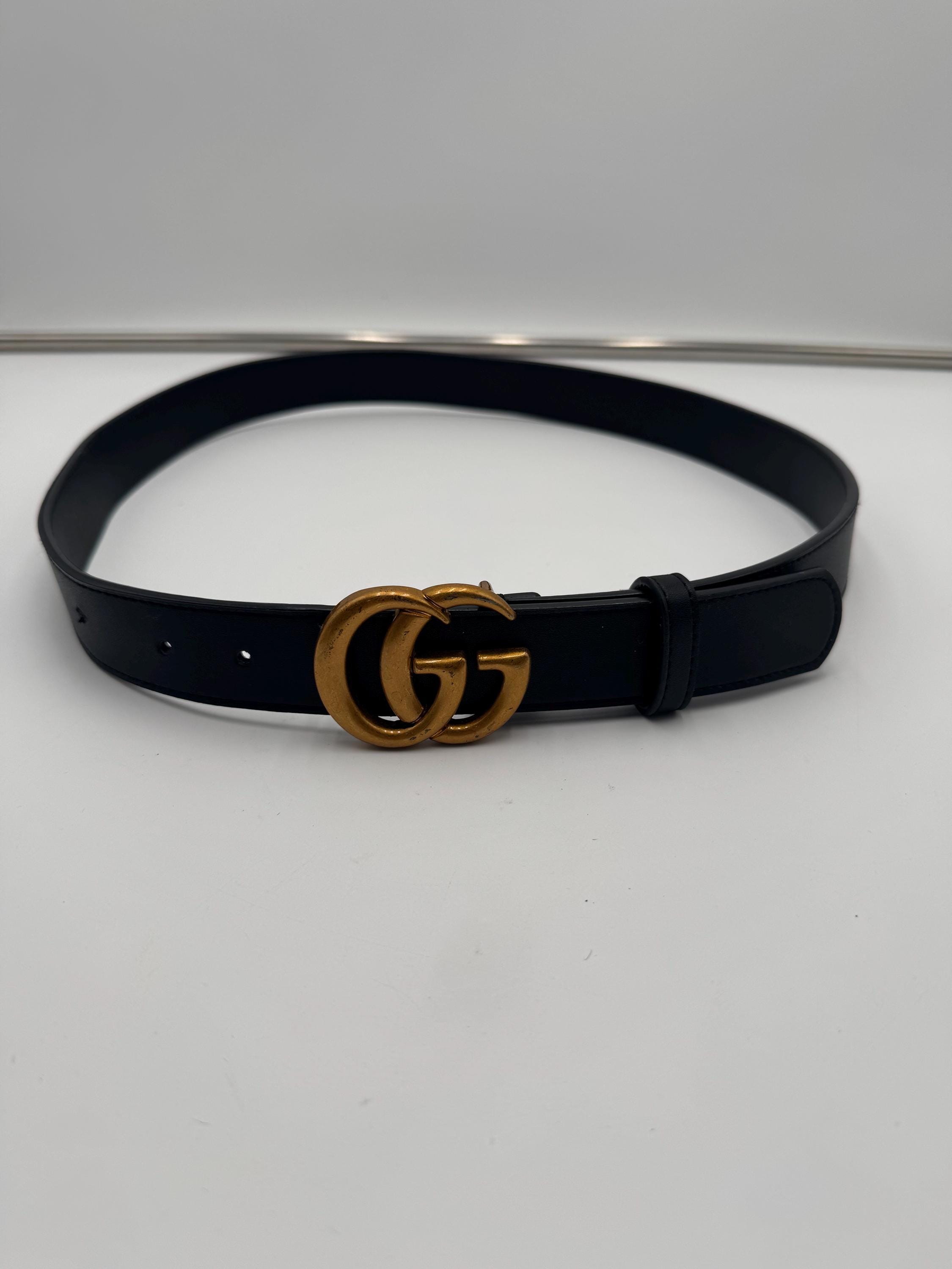 NEW Gucci Marmont Belt Womens Sz 44 US Black GG Metal Gold Buckle Leather Italy GUCCI GG Buckle Marmont Thin Leather Belt Size 85.34 Black  main image 4