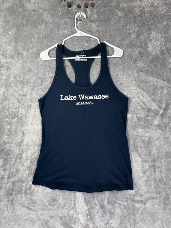 No Sharks Lake Wawasee Unsalted Navy Racerback Tank Top XL Graphic Tee