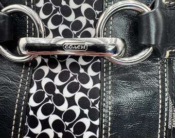 COACH Hamptons Signature Horsebit Tote F13072 Black Canvas Leather