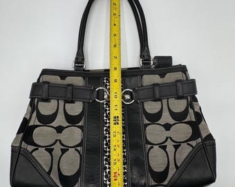 COACH Hamptons Signature Horsebit Tote F13072 Black Canvas Leather