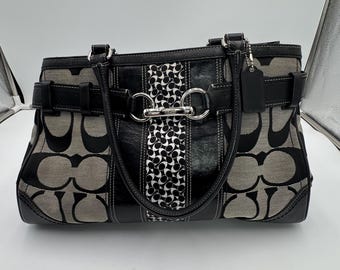 COACH Hamptons Signature Horsebit Tote F13072 Black Canvas Leather