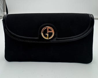 Giorgio Armani Beauty Black Fabric Patent Leather Clutch Cosmetic Bag