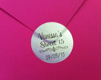 Elegant Sweet 16 Custom Clear/Silver/Gold Round Labels-Favors, Invitation, Envelope Seal, Birthday Party