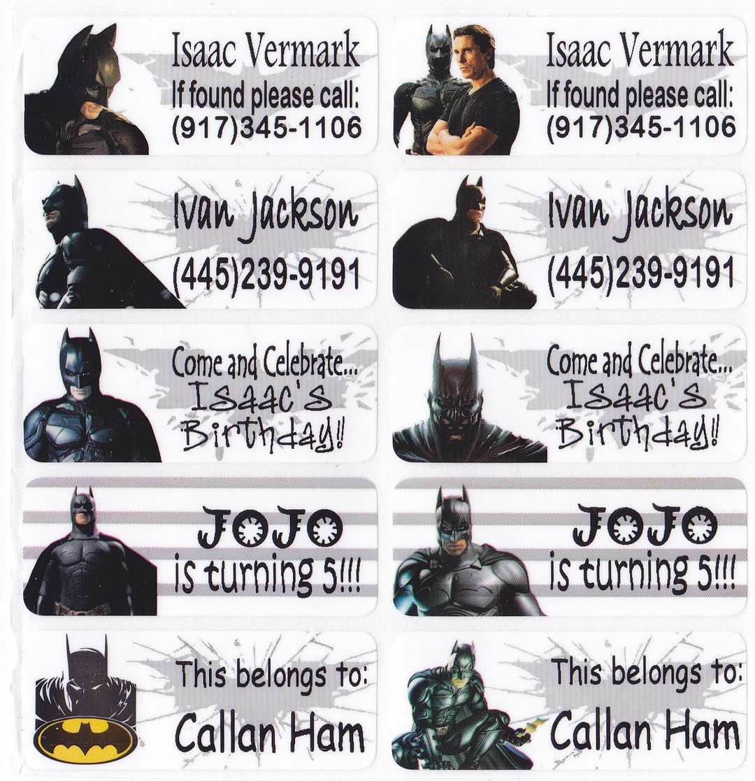 40 BATMAN for Boys Custom Waterproof Name Labels-school,daycare,nursery ...