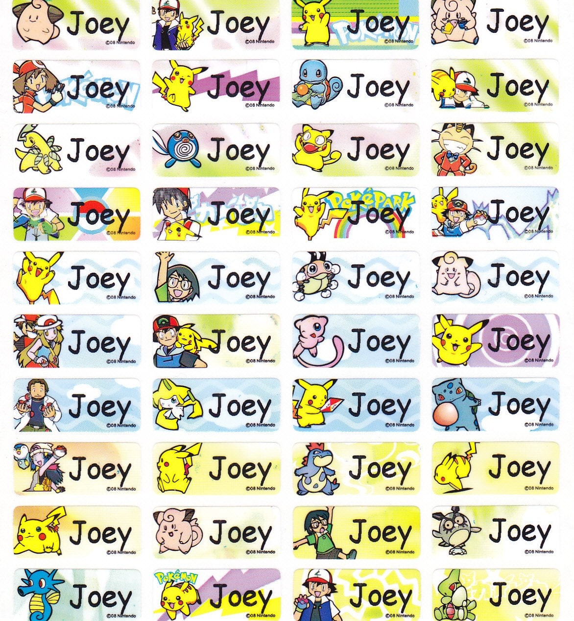 120 POKEMON/PIKACHU Custom Waterproof Name Etsy