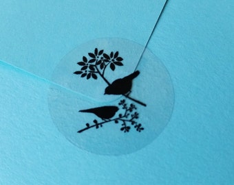 Lovely Birds Round Clear/Silver/Gold Wedding Stickers, Wedding Invitation, Favor Stickers, Gift Wrap, Envelope Seals