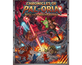 Palworld Inspired Action Battle Art - Anime Style Gaming Poster | Battle For The Awakening Crystals Palworld Fan Art