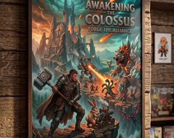 Awakening the Colossus Matte Vertical Poster | Fantasy Battle Art