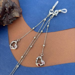 Corrente de óculos com pingente em formato de coração, corrente de óculos de prata em formato de coração, corrente de óculos de sol, corrente de óculos de sol feminina