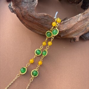 Cadena para gafas con cuentas de calcedonia verde y amarilla, cadena para gafas dorada, hermosos accesorios para cadena de gafas de sol