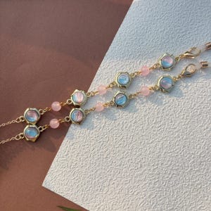 Chaîne de lunettes en perles roses, chaîne de lunettes, chaîne de lunettes de soleil, beau cadeau de chaîne de lunettes pour elle