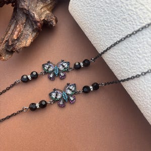 Corrente de óculos de zircônia borboleta colorida, corrente de óculos, corrente de óculos feminina da moda,