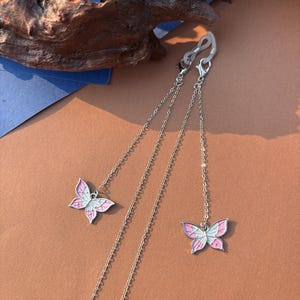 Corrente de óculos com pingente de borboleta rosa, corrente de óculos com borboleta, acessórios para óculos