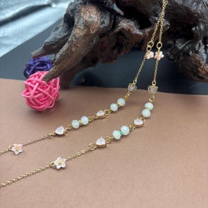 Roze hartvormige brillenketting met perzikbloesem, zonnebrilketting, brillenketting