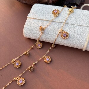 Mooie lenzenvloeistofketting met zirkoniabloem, lenzenvloeistofketting, zonnebrilketting, cadeau voor haar