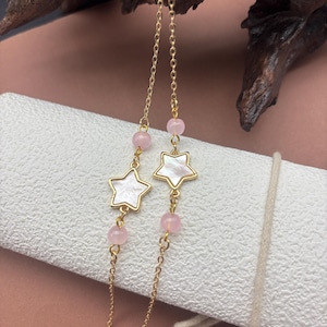 Catena per occhiali a forma di stella naturale Haibei, catena per occhiali con perline rosa, catena per occhiali da sole, catena per occhiali da donna