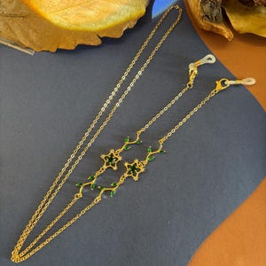 Corrente de óculos com estrela verde, corrente de óculos com joia de folha, corrente de óculos com fada, armação de óculos de sol