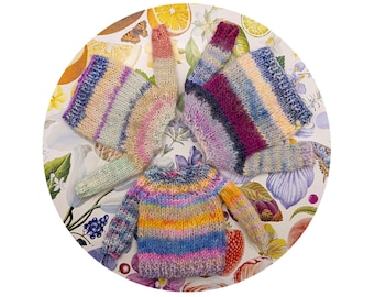 Blythe handknit sweaters,  OOAK Frankensweaters, multicolor rainbow jumper