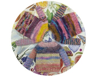 Blythe sweater, handknit doll clothes, OOAK multicolor frankensweaters