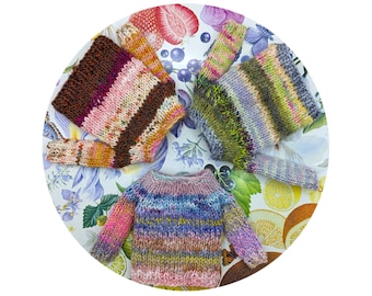 Blythe handknit sweaters,  OOAK Frankensweaters, multicolor rainbow jumper